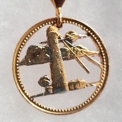 Barbados 5 cent Hand Cut Coin Pendant .925 Gold Plated Lighthouse