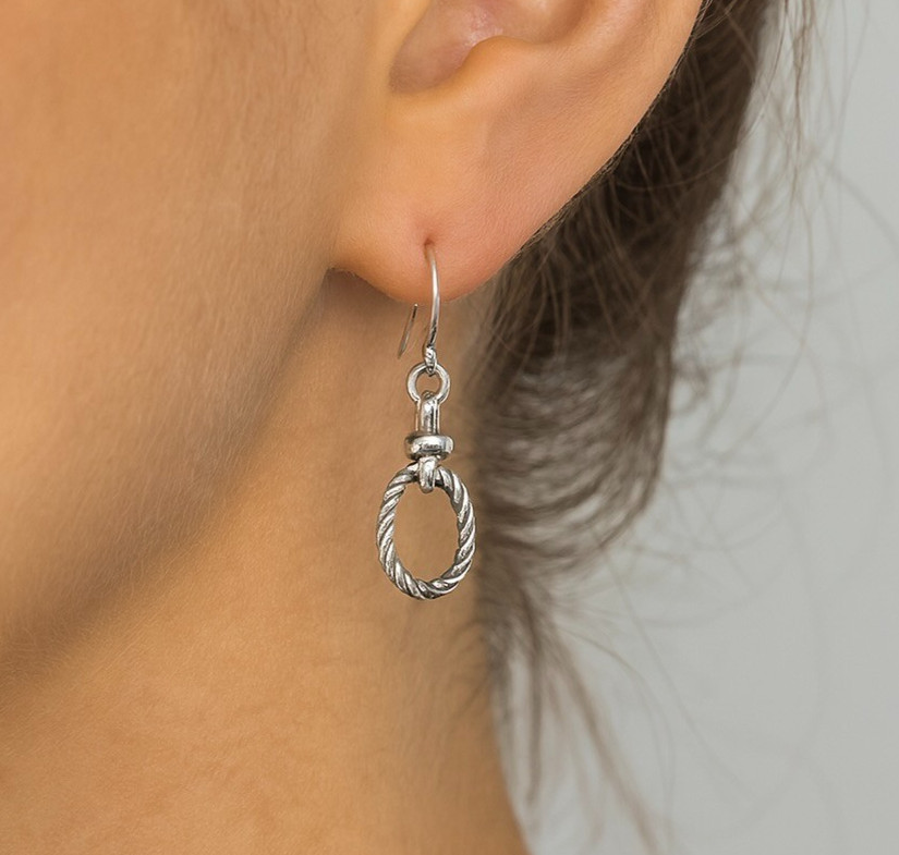 Stainless Steel Twisted Oval Earrings on Solid 925 Sterling Silver Ear Wires
