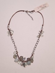 NWT Peyote Bird Green Gray Silver Gemstone Bead Mix Wax Cord Chain Necklace 17″
