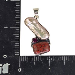 Vintage Artisan Natural Baroque Pearl Multi Gemstone Sterling Silver Pendant