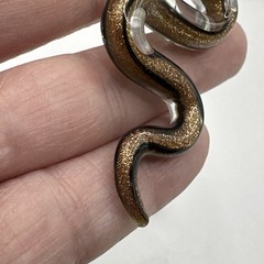 Art Glass Metallic Bronze Black Clear Colored Snake Pendant On Cord