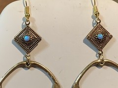 NEW LISTING*XL EGYPT REVIVAL ISIS 2-STONE LT. BLUE/VOLCANO FIRE OPAL EARRINGS-g