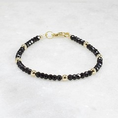 Black Spinel & 14k Gold Filled Bracelet – 3.5mm Faceted Gemstone | Dainty Luxe B