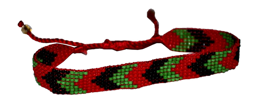Tiger Smile Glass Bead Pan African Flag Adjustable Bracelet Red Black Green #1
