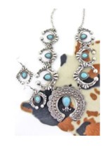 Southwestern Faux Turquoise Naja Squash Blossom Navajo Chain Necklace Set 16-19”