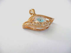 GOLD FILLED GLASS BLUE EVIL EYE FILLIGREE PROTECTION LUCKY PENDANT GREECE