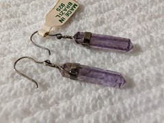 Amethyst Crystal Point 925 Sterling Silver Earrings Brazil NOS