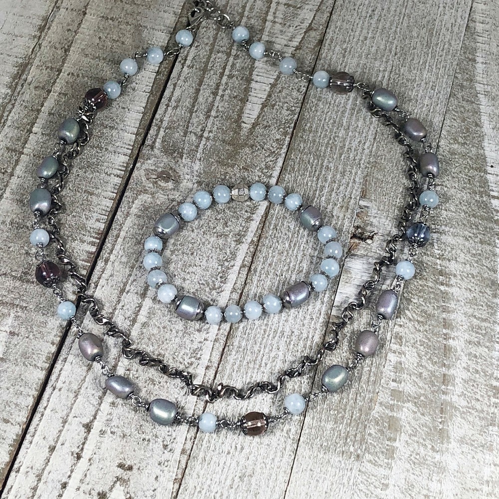 Iridescent Hematite Nuggets, 8mm Amethyst and Oxidized Silver
