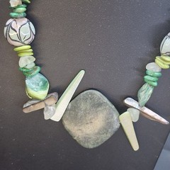 Lot 4 Green Stone & Shell Necklaces Malakite, Jadeite, Aventurine, Abalone 16-18