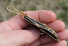 Large Dichroic Glass Pendant 14K Gold Filled Wire-Wrapped Iridescent Multi Color