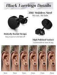 FIBO STEEL Black Stud Earrings for Men Women Stainless Steel Mens Earrings Hy…
