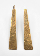Artisan Brass Drop Earrings 2.5″ Long Textured Pierced by Ana from Chile
