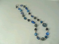 Handmade Necklace Dark Blue Glass Beads Silver Beadcaps 23 Inch Women’s Jewelry