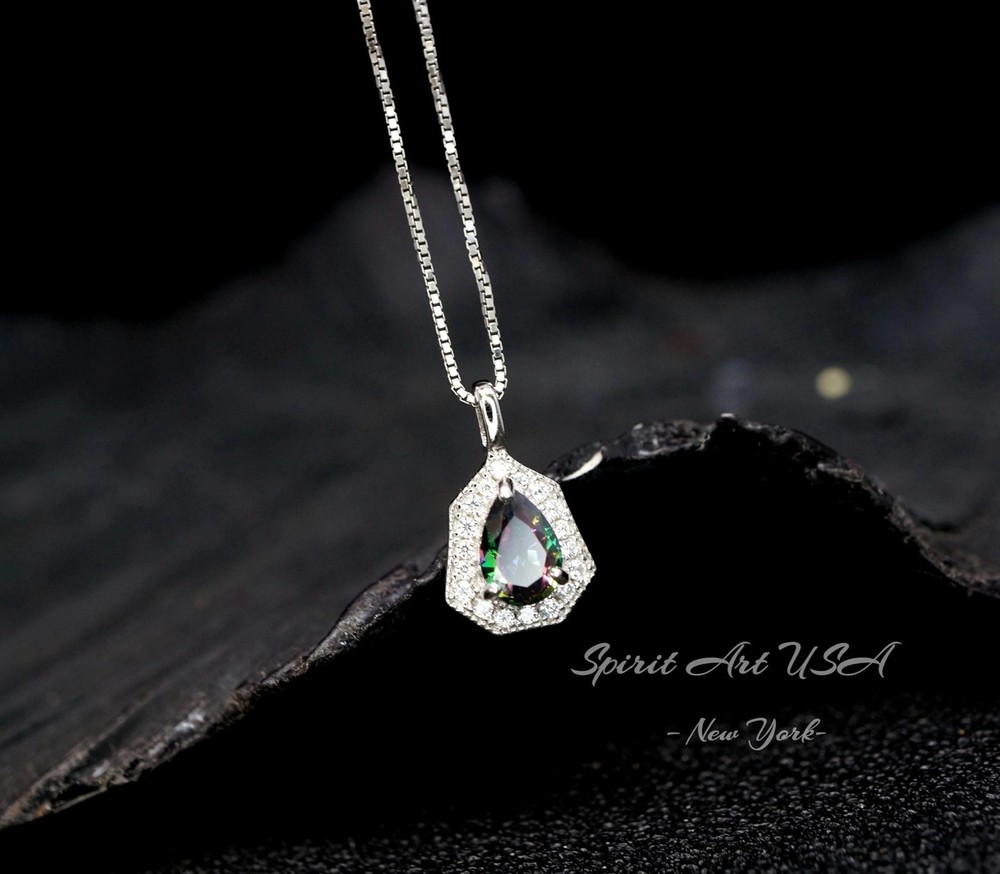 Mini Mystic topaz Necklace – Tiny Rainbow Topaz Pendant – 18kgp @ Sterling