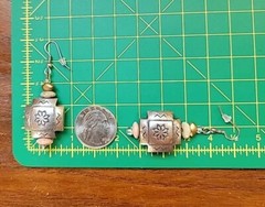Southwest Tribal Style Pillow Earrings Dangle Stamped Silver Tone 2 1/2 inches