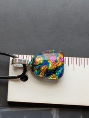Blue Fused Glass Multicolor necklace Silver bail #612