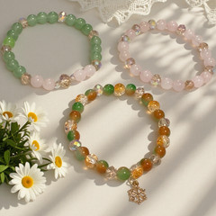 Handmade Pink, Green & Champagne Crystal Gemstone Bracelet, set of 3
