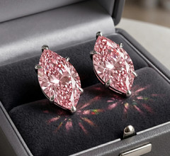 RARE Certified 4 Ct Pink Diamond Solitaire Studs, Marquise Cut,Gift For Love.