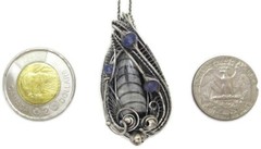 Orthoceras Fossil Wire-Wrapped Pendant in Sterling Silver with Tanzanite