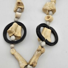 Vintage Deer Bone, Horn & Seed Necklace Rustic Skeleton Pendant