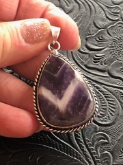 Old Southwest Purple White Banded Amethyst Chevron Artisan Pendant
