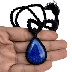 Lapis Lazuli Thread Necklace Macrame Pendant Teardrop Lapis Gemstone Necklace