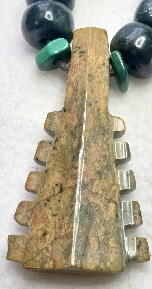Aztec serpentine stone MACUAHUITL handmade and adjustable necklace.