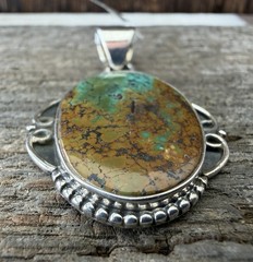 Sterling Silver Native American SW Genuine Hubei Turquoise Pendant 5mm Bale