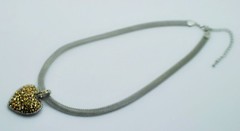 chunky heart design shape pendant topaz color 14″ mesh chain choker necklace F17