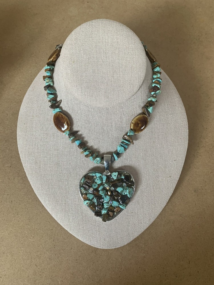 Gemstone and ceramic bead heart necklace