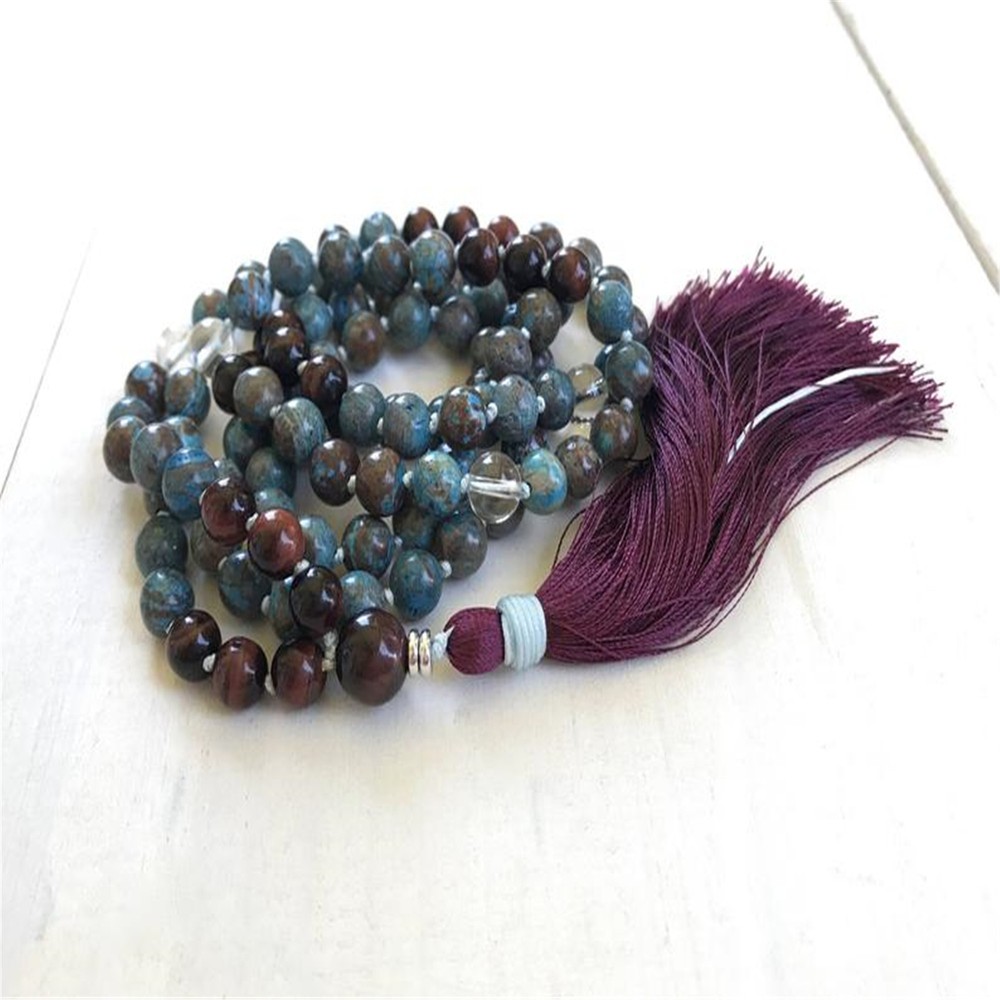 Red Tiger Eye 108 Beads Knot Necklace Yoga energy mala Pray Reiki Colorful Cuff