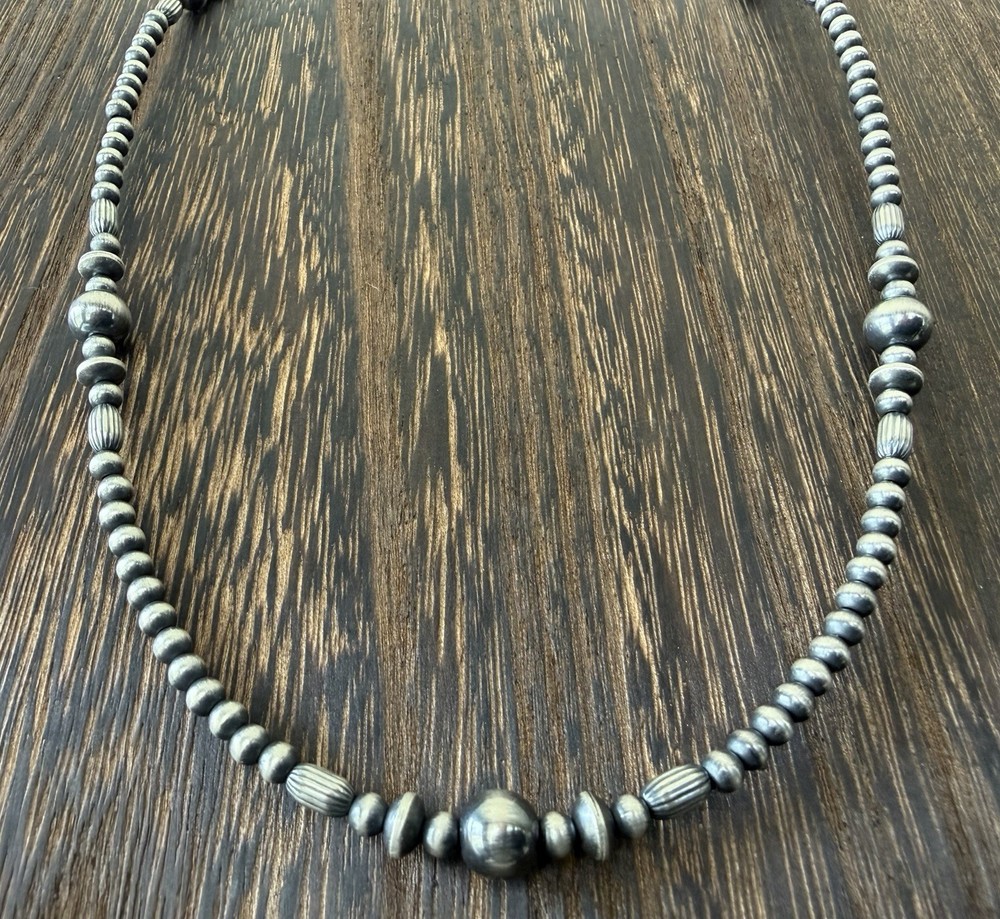 Sterling Silver Native Style SW 4mm Desert Pearls Necklace & Accents 18.5-20.5”