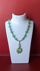 Artisan Made Light Mint Green Glass Bead Swirl S Ceramic Pendant 18″ Necklace