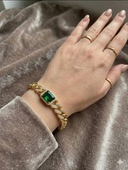 Gold Plated Emerald Crystal Cuban Bracelet – Elegant Pave Statement Piece