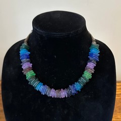 Handmade Sea Glass Bead Necklace Blue Green Purple Matte Disk 18 Inch Adjustable