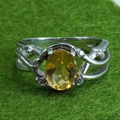 Size 5, Sterling silver ring, stackable 925 band with oval citrine and crystal
