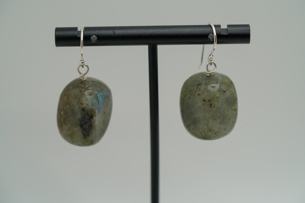 Upcycled Sterling Silver Labradorite Bead Earrings 3.7cm JB47