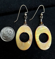 Earrings Natural Mother of Pearl Drop Dyed Beige Artisan Beachy Boho Handcrafted