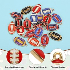 20 Pcs Football Charm for Jewelry Pendant for Sports, Red Tone White