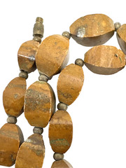 Unique Vintage Stone Bead Choker Necklace Heavy Brown Beige Petrified Wood 20″