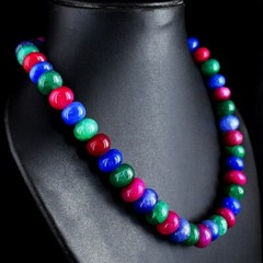 20 Inches Ruby ,Emerald & Sapphire 603.00 Cts Beaded Necklace Jewelry VK 37 E695
