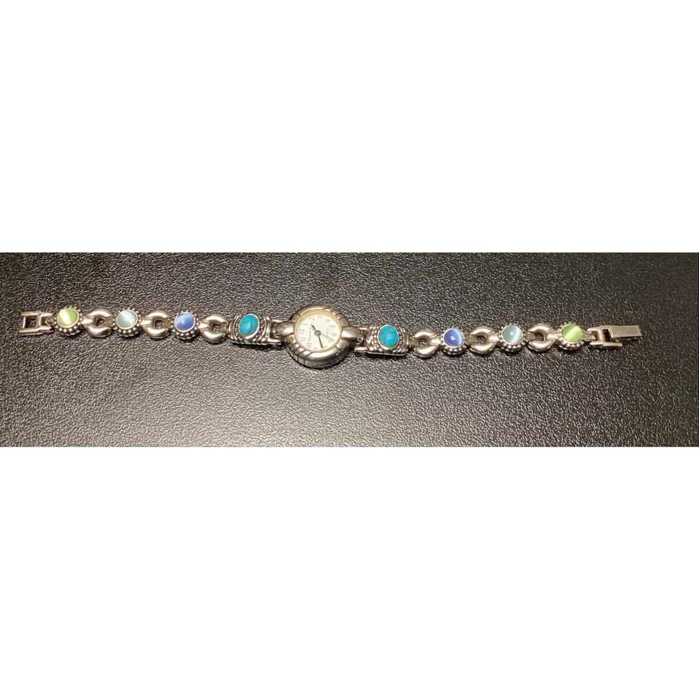 Charter Club Silver-Tone Multi-Stone Bracelet Watch Quartz Colorful Cabochons