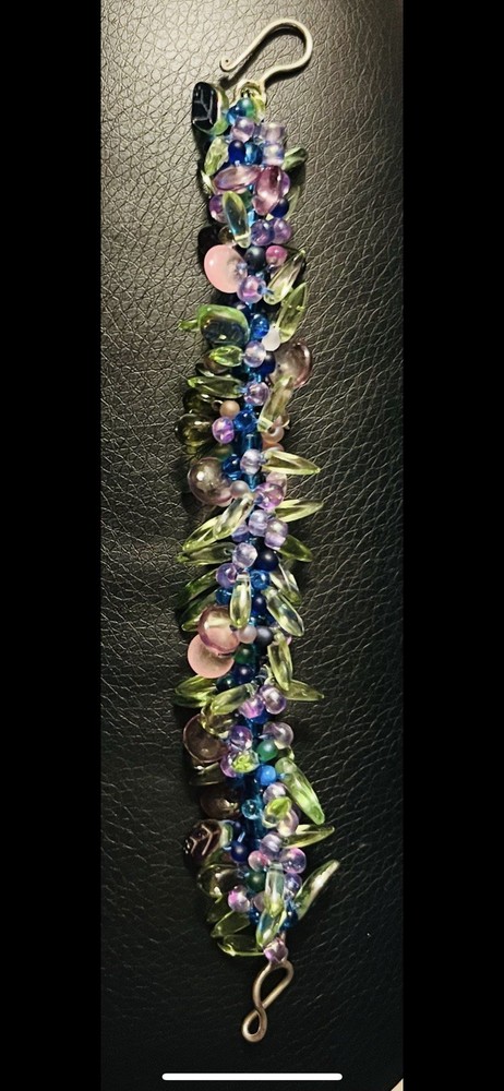 Botanical Floral Garland ~ Leaves & Flowers ~ Art Glass ~ Hand Crafted Bracelet