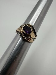 Vintage 14k Yellow Gold And Sterling Silver Amethyst Handmade Ring Size 6.25