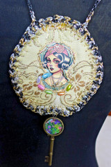 Handmade Crocheted art Necklace Cotton Fabrics embroidered crocheted+ Beads