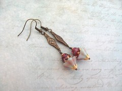 Czech Wedding Beads Cranberry Aqua Flower Antique Brass Victorian Revival Gift