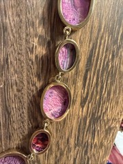 Charles Albert abalone Necklace Alchemia Red Gold Tone iridescent Signed 19”