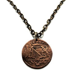 antique ! 1754 Netherlands City of Utrecht 1 Duit coin pendant Dutch Oost 003854