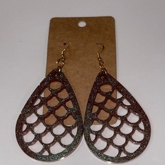 Handmade epoxy resin mermaid scale earrings-brown shimmer w/ green irredescence