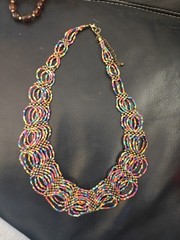 Multicolor Seed Bead Bib Collar Necklace Boho Statement Unsigned Costume Jewelry